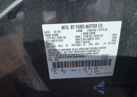 2020 Ford Edge Se z USA, uszkodzony, nr VIN 2FMPK4G90LBA95663